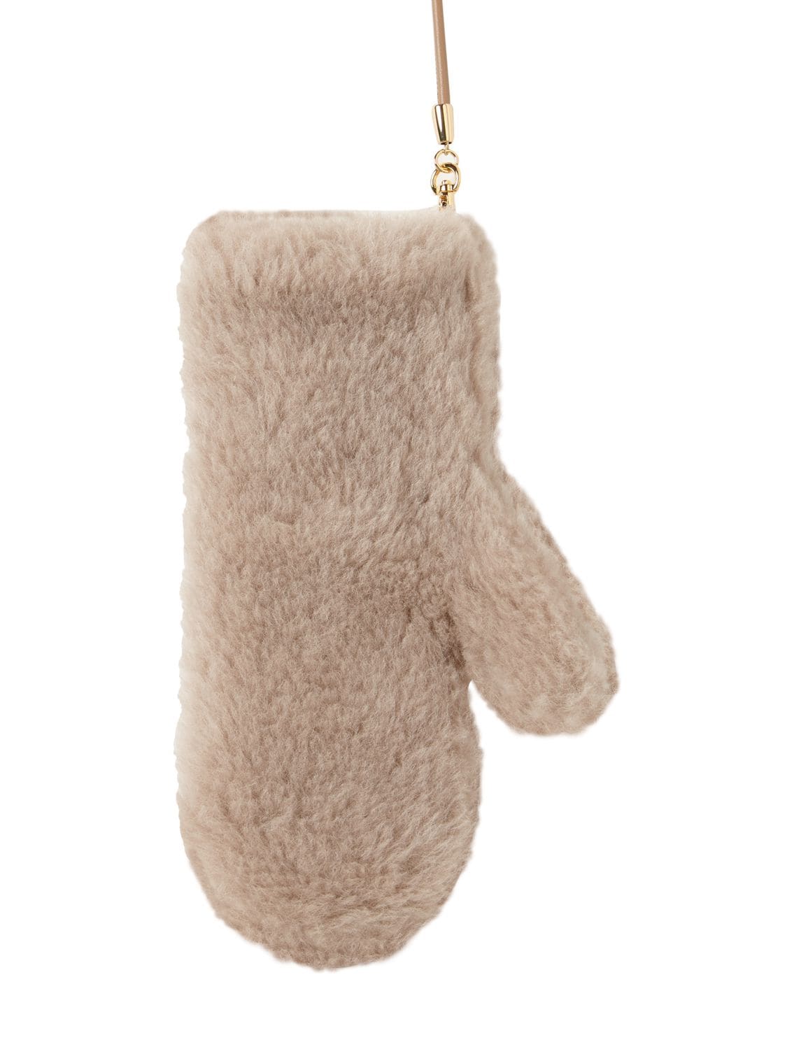 Shop Max Mara Ombrato Wool Blend Teddy Gloves W/ Strap In Cacha