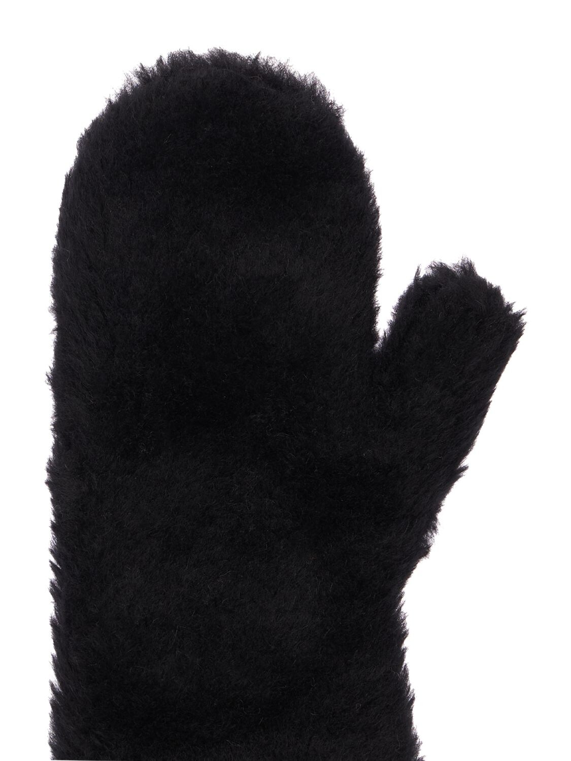 Shop Max Mara Ombrato Wool Blend Teddy Gloves W/ Strap In Black