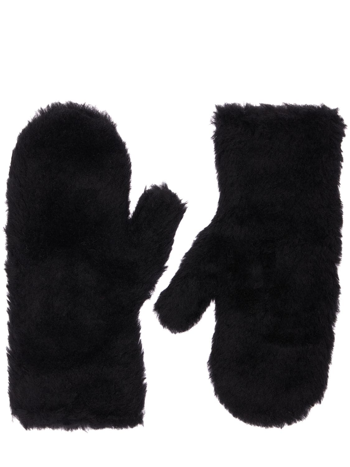Max Mara Ombrato Wool Blend Teddy Gloves W/ Strap In Black