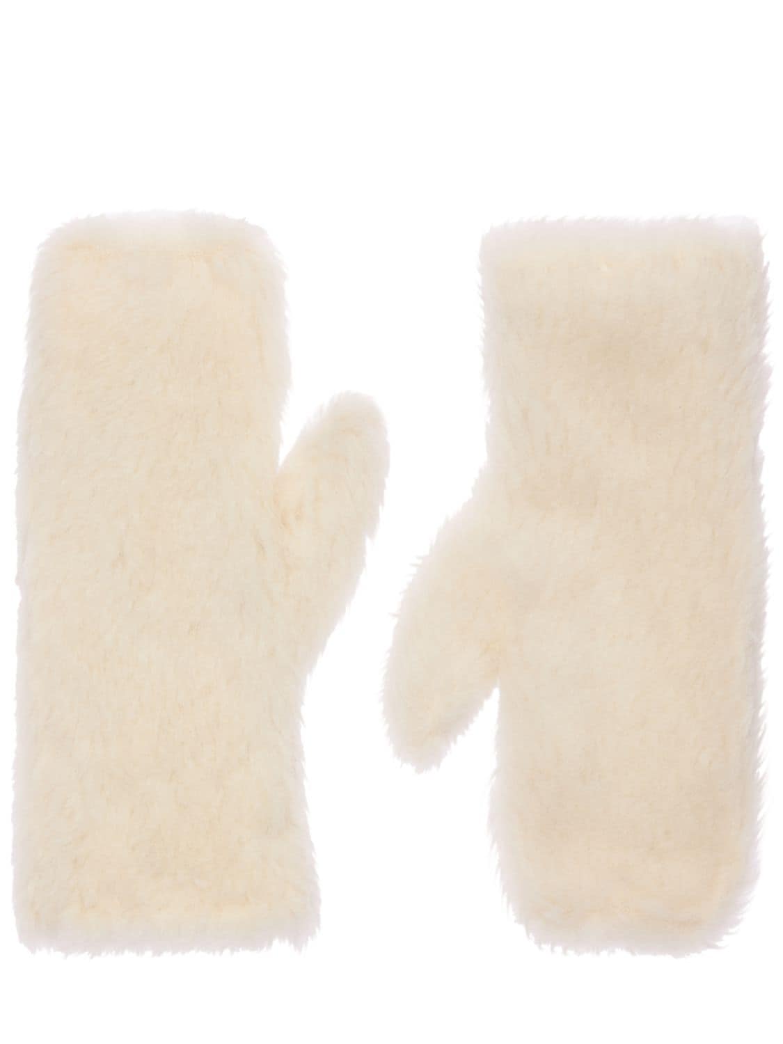 Max Mara Ombrato Wool Blend Teddy Gloves W/ Strap In White