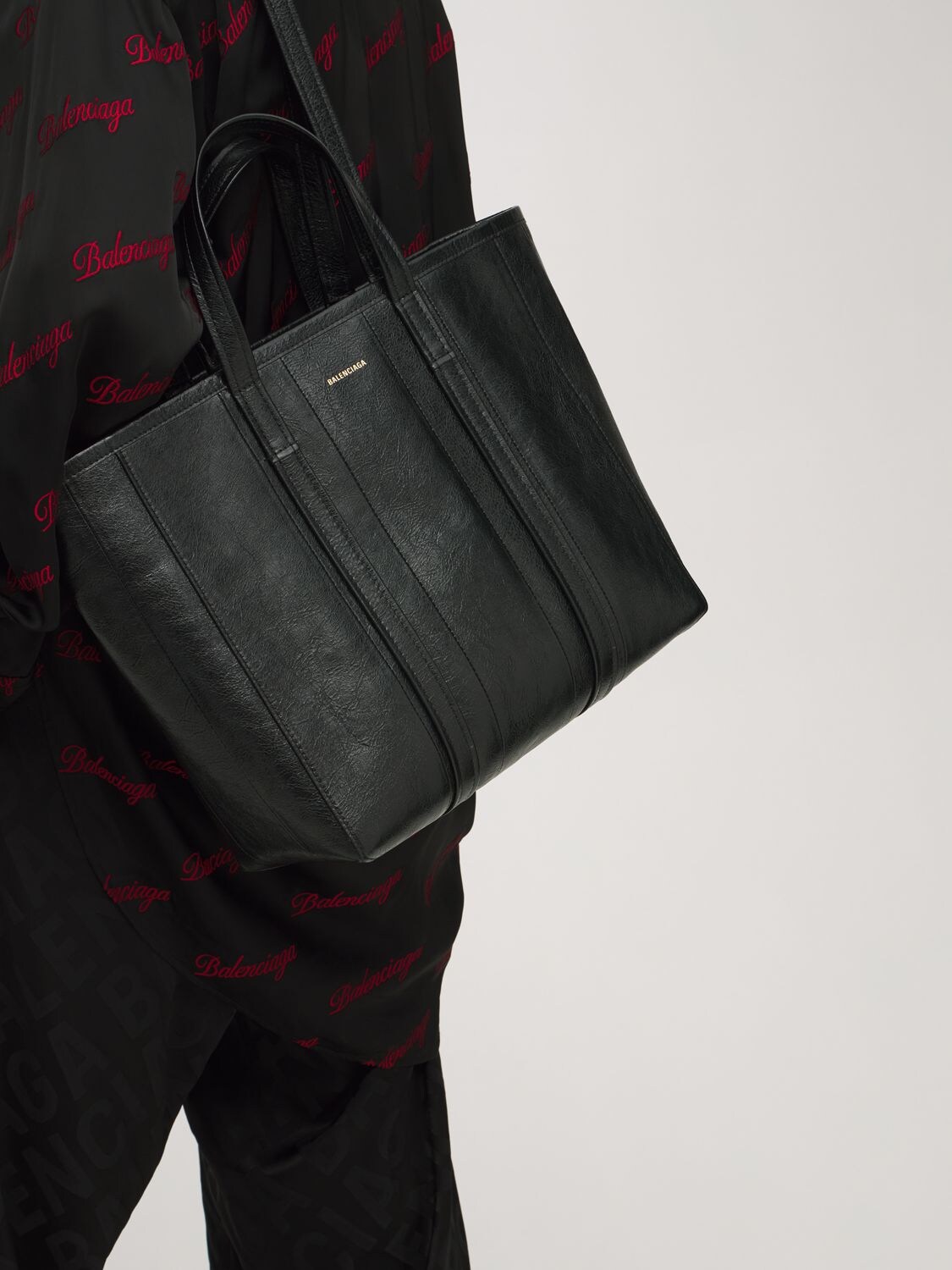 Shop Balenciaga Medium Barbes Leather Tote Bag In Чёрный