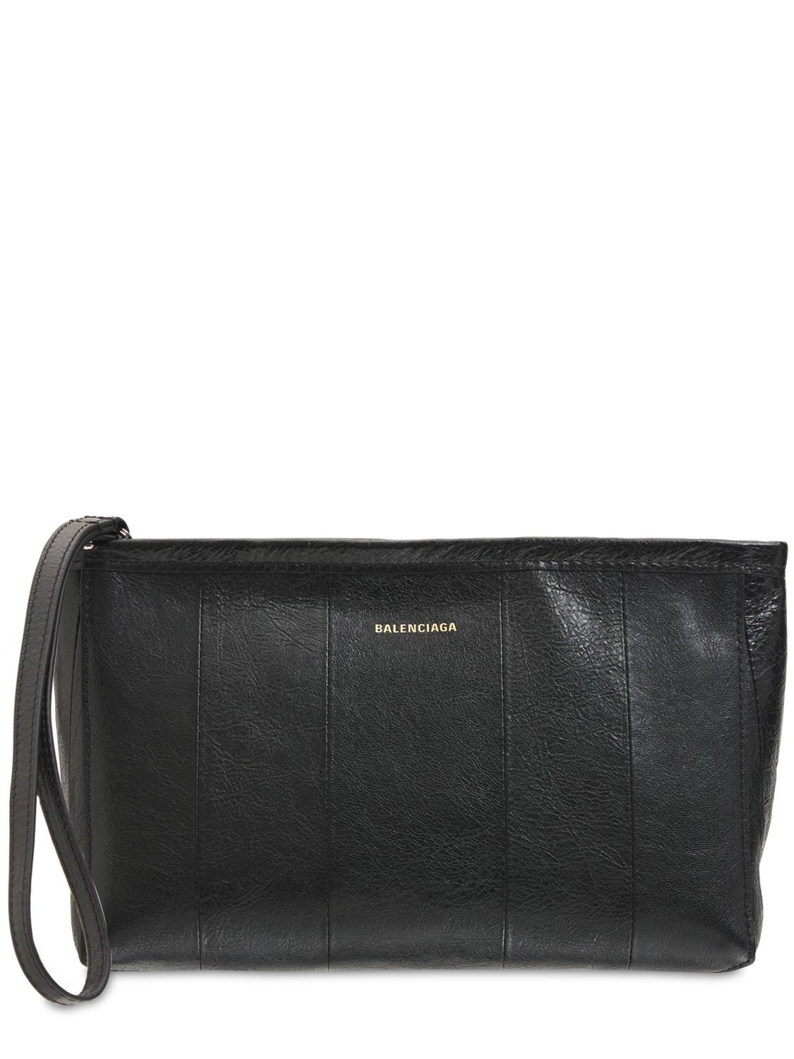 Balenciaga Barbes Small Crinkled-leather Clutch In Чёрный