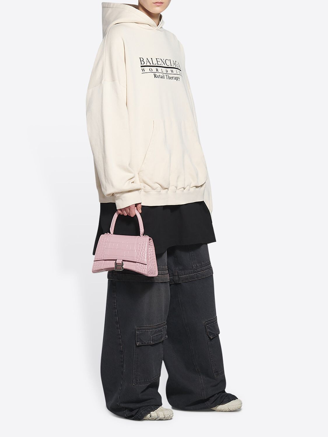 Shop Balenciaga Small Hourglass Embossed Leather Bag In Powder Pink