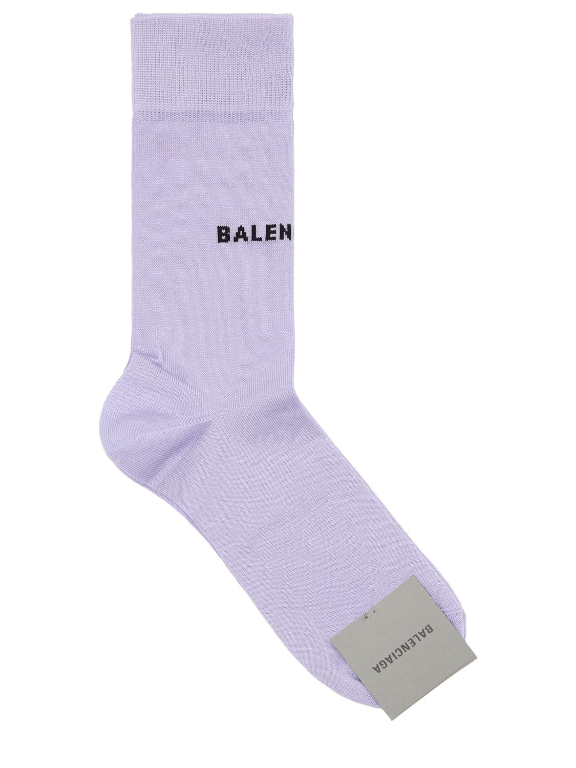 Shop Balenciaga Cotton Jacquard Logo Socks In Lilac,black