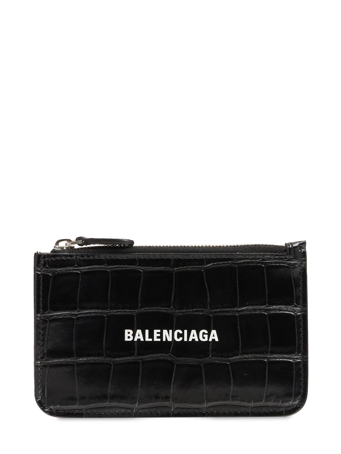 Balenciaga Croc Embossed Leather Card Holder In Black