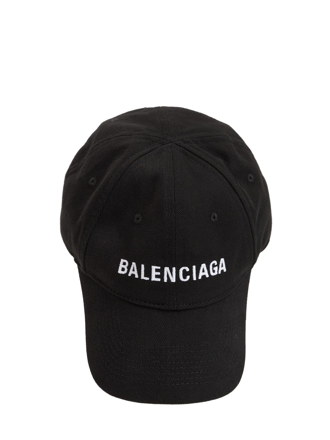 Shop Balenciaga Logo Embroidered Cotton Baseball Hat In Black