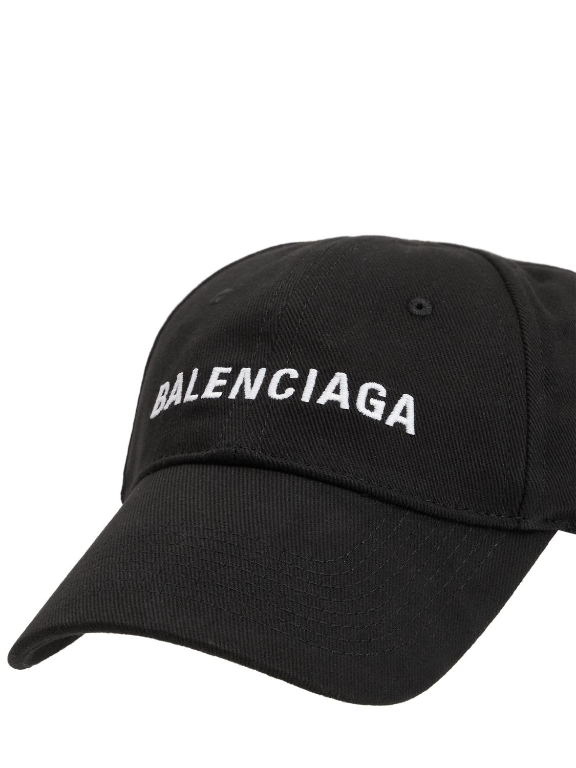 Shop Balenciaga Logo Embroidered Cotton Baseball Hat In Black