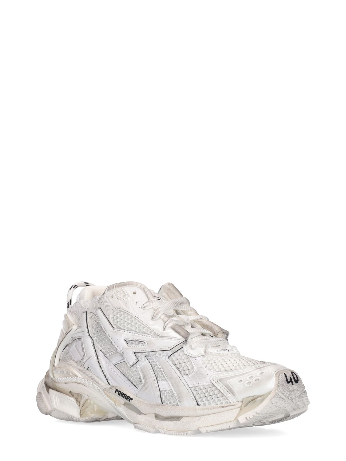 Shop Balenciaga 60mm Runner Faux Leather & Mesh Sneakers In White