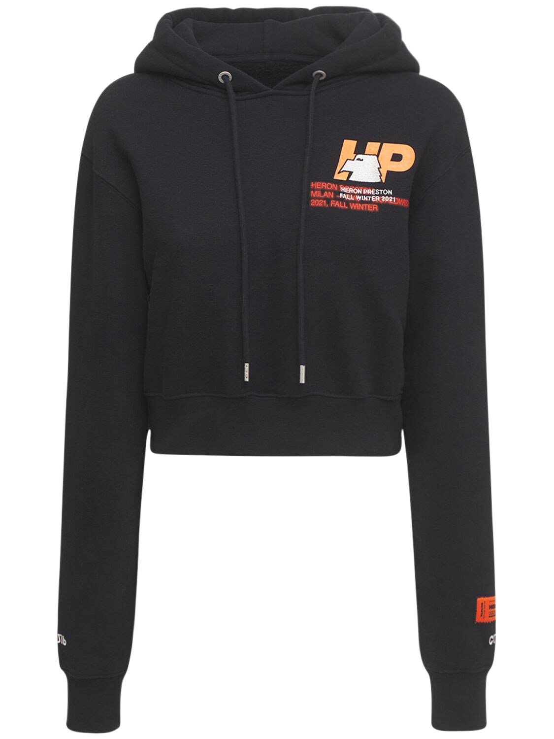 HERON PRESTON EAGLE LOGO CROPPED JERSEY HOODIE,74IWHQ010-MTAYMG2