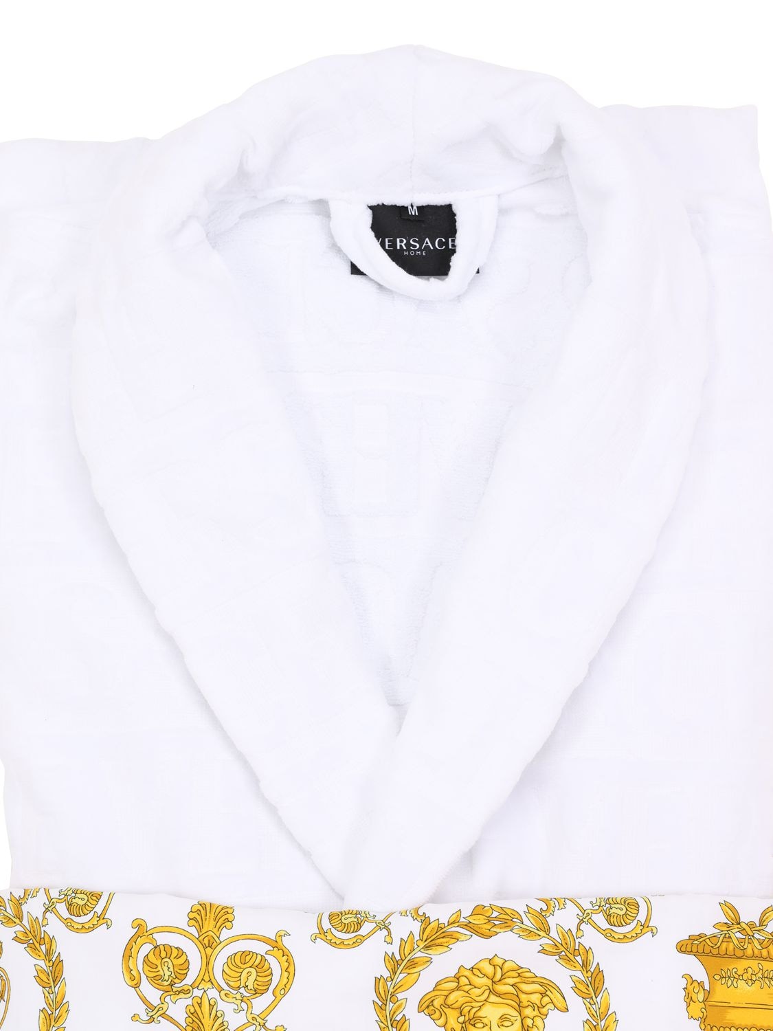 Shop Versace Barocco & Robe Cotton Bathrobe In White,gold
