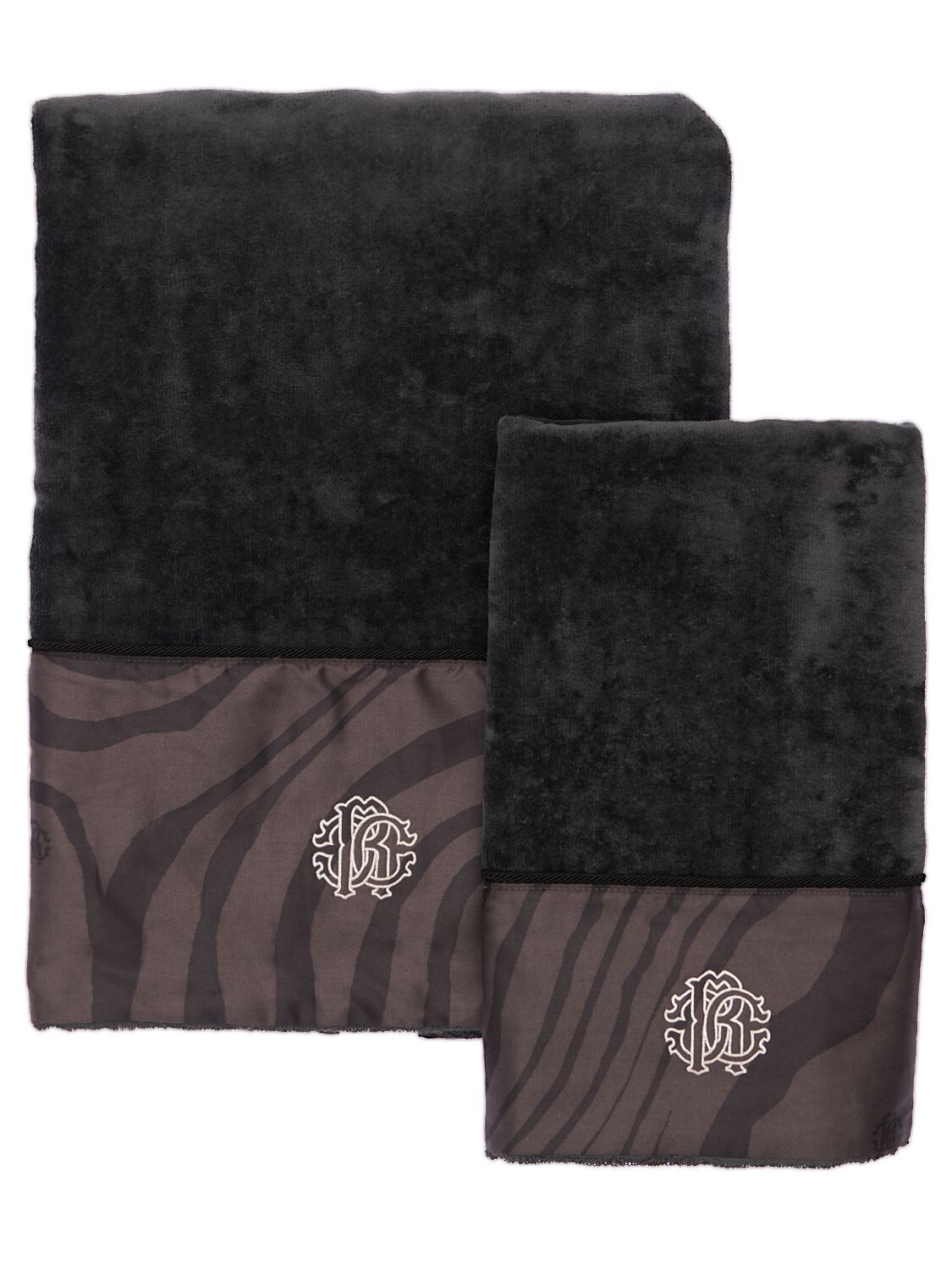 Roberto Cavalli Set Of 2 Macrozebrage Towels In Black