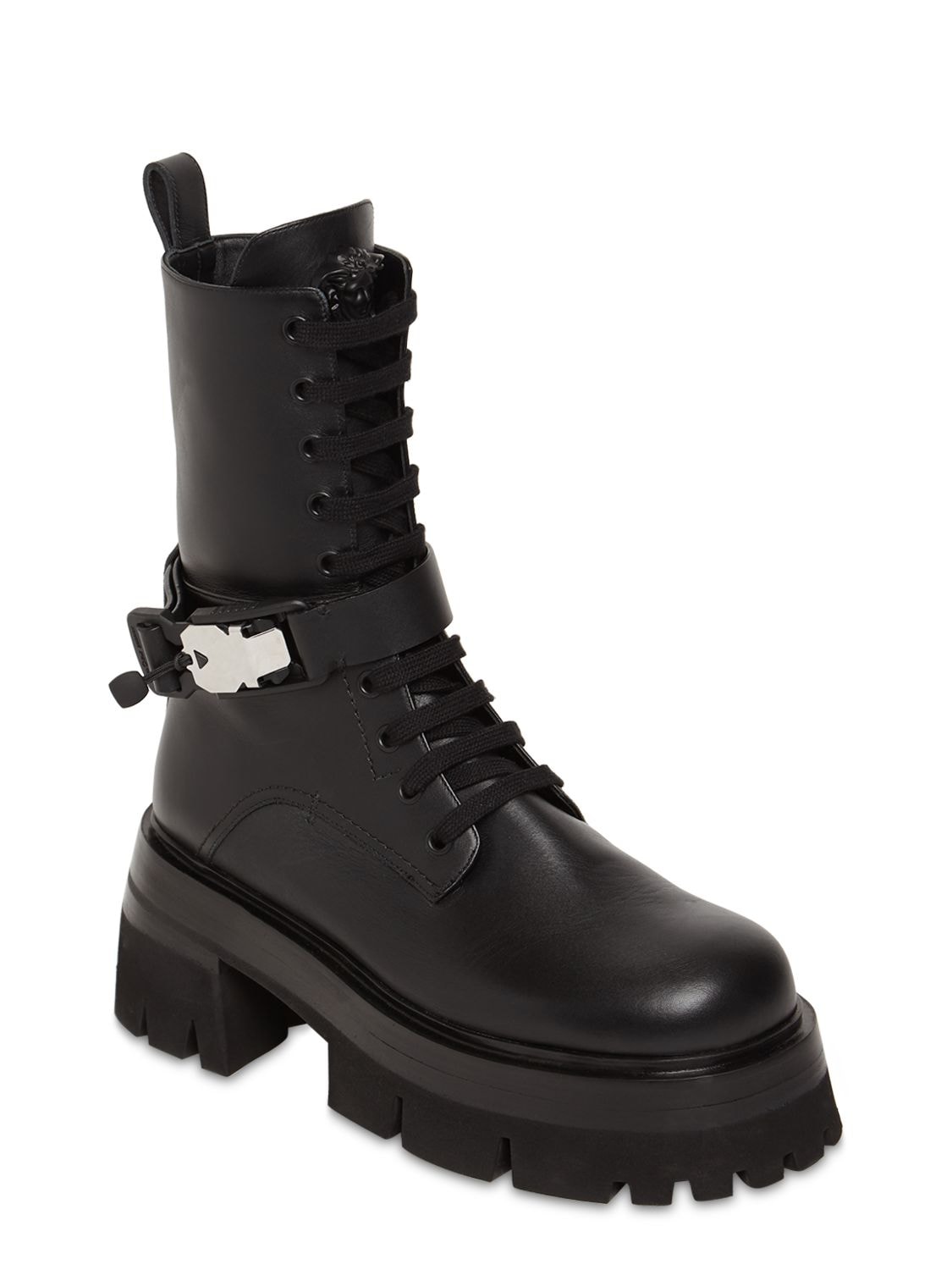 Versace 60mm Leather Combat Boots In Black | ModeSens