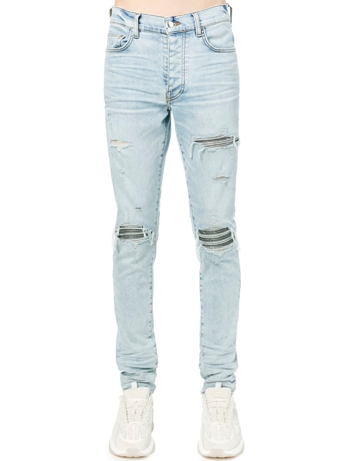 Amiri 15cm Mx1 Iridescent Tapered Denim Jeans In Light Indigo 
