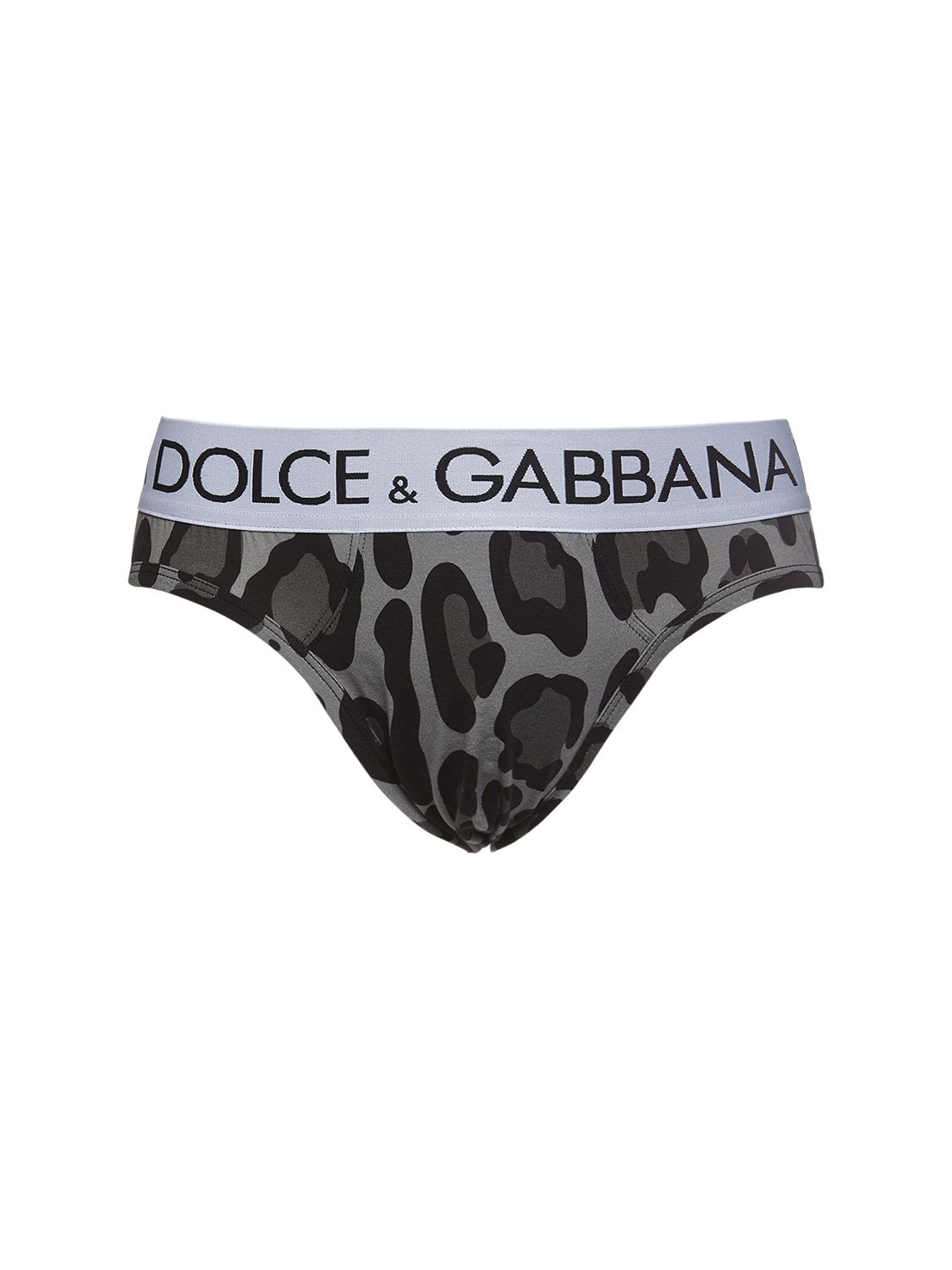 Dolce & Gabbana Logo Leo Stretch Cotton Jersey Briefs In Серый