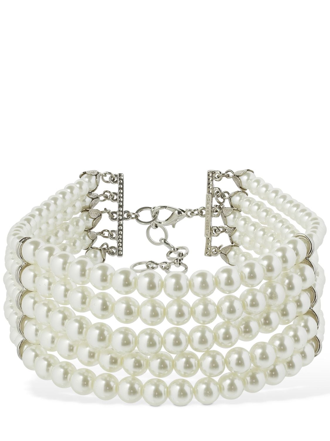 Alessandra Rich Multi Strand Faux Pearl Choker In White crystal