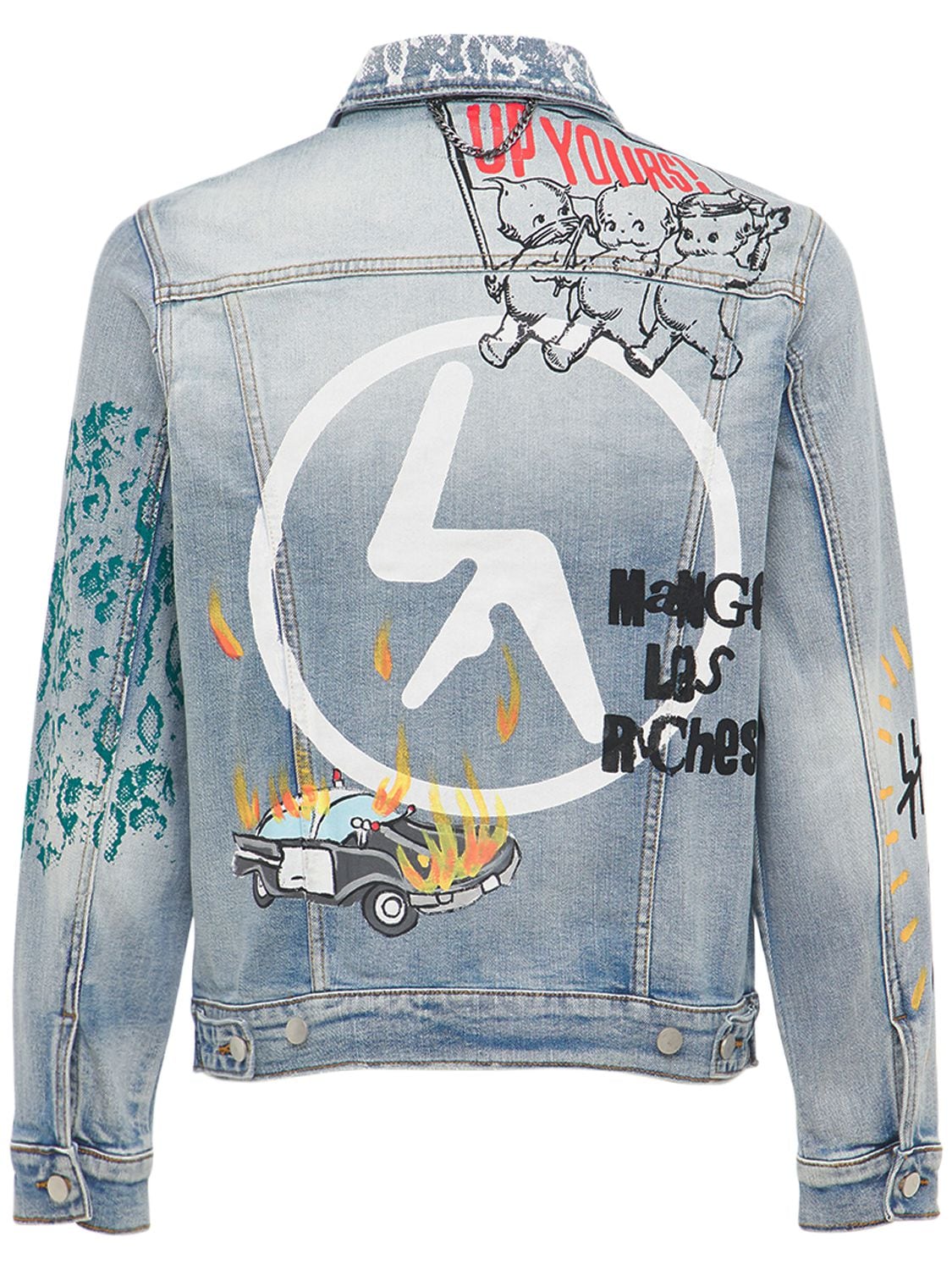 Lifted Anchors City Hall Printed Denim Jacket In Blue,multi 