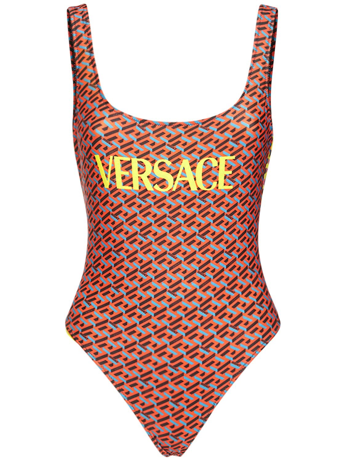 Versace - Recycled lycra logo printed one piece - | Luisaviaroma