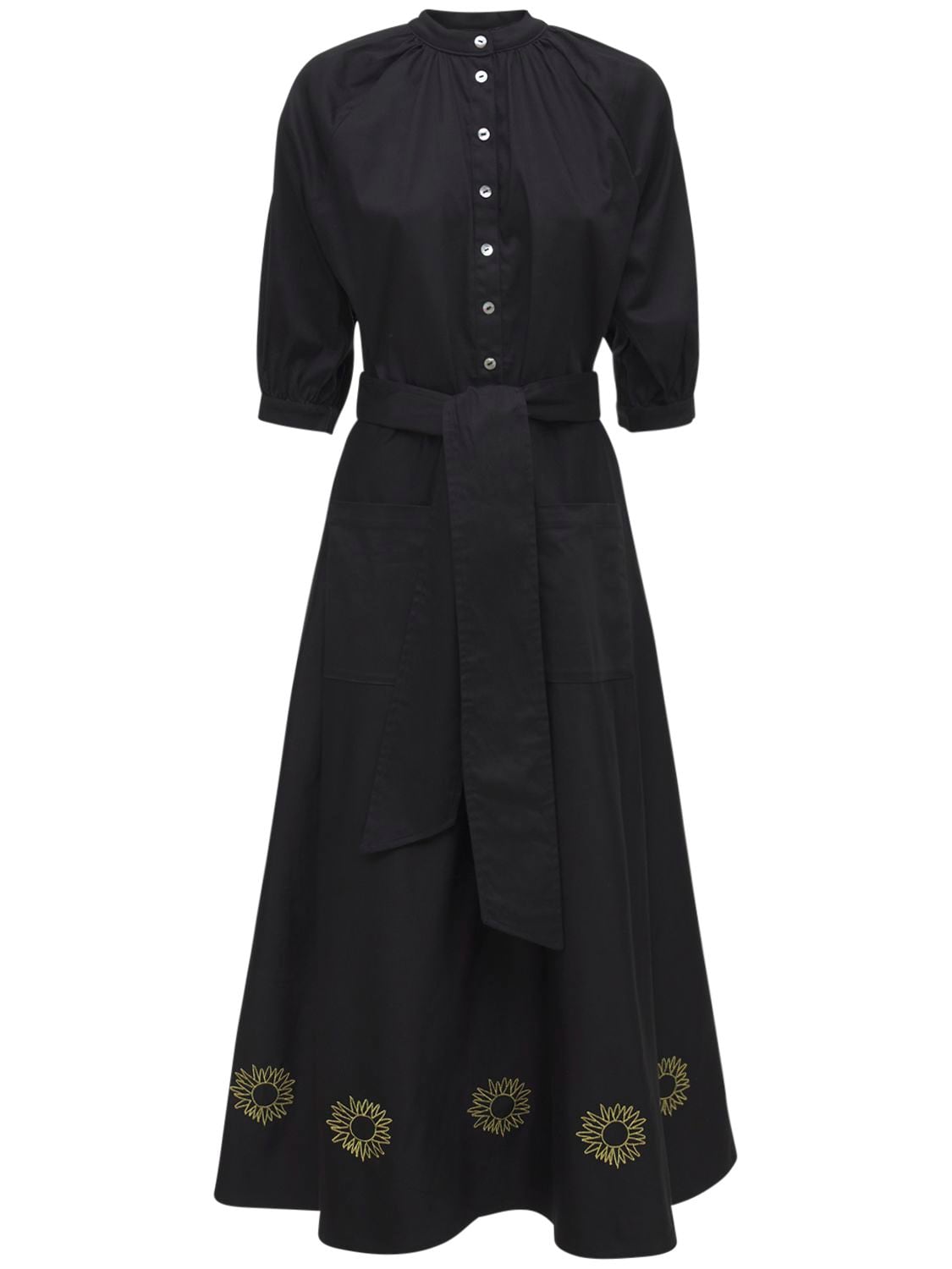 Acheval Pampa Argentina Embroidered Cotton Midi Dress In Black