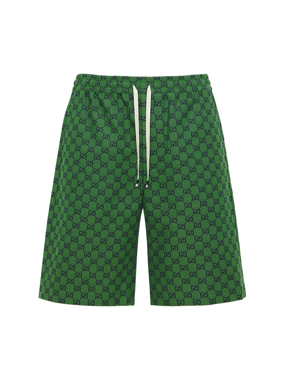 Gucci Gg Multicolor Canvas Shorts In Green