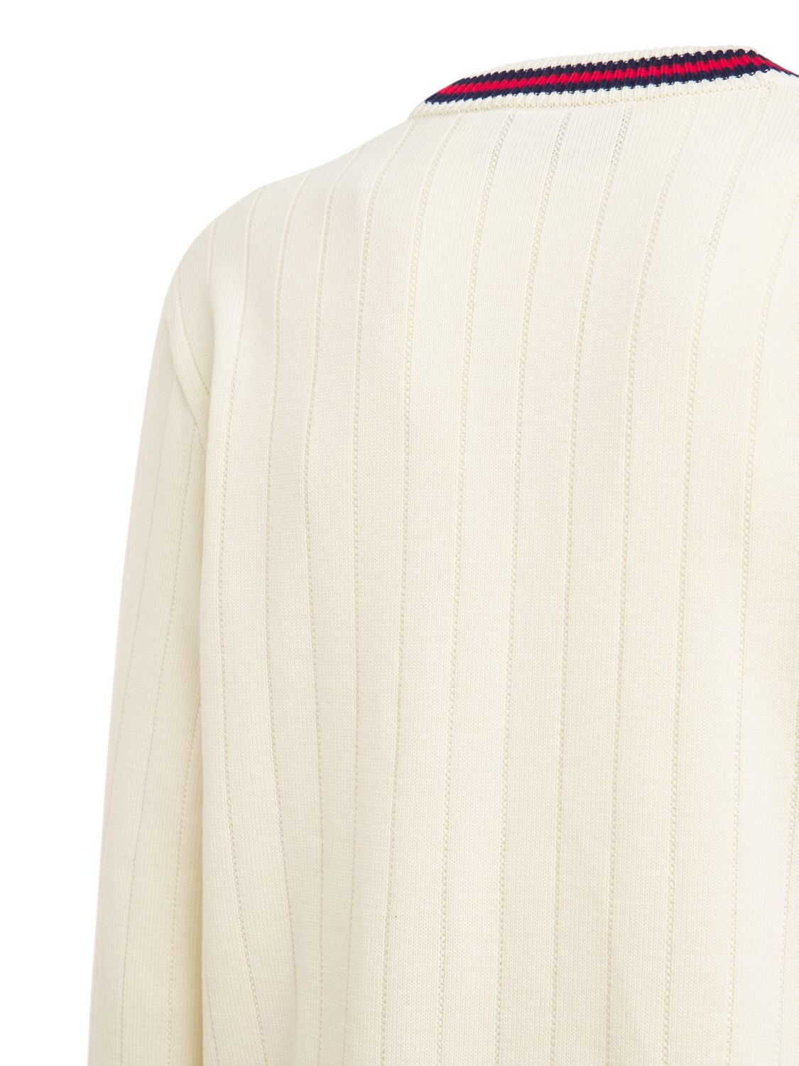 Shop Gucci Web V Neck Cotton Knit Cardigan In Ivory