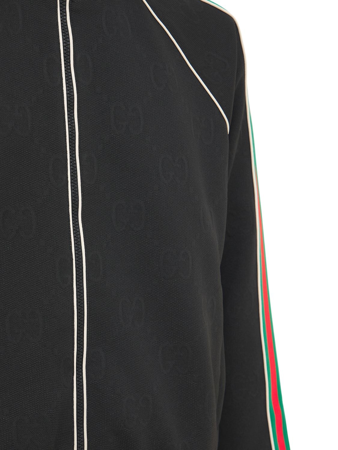 Shop Gucci Gg Jersey Jacquard Zip Track Jacket In Black