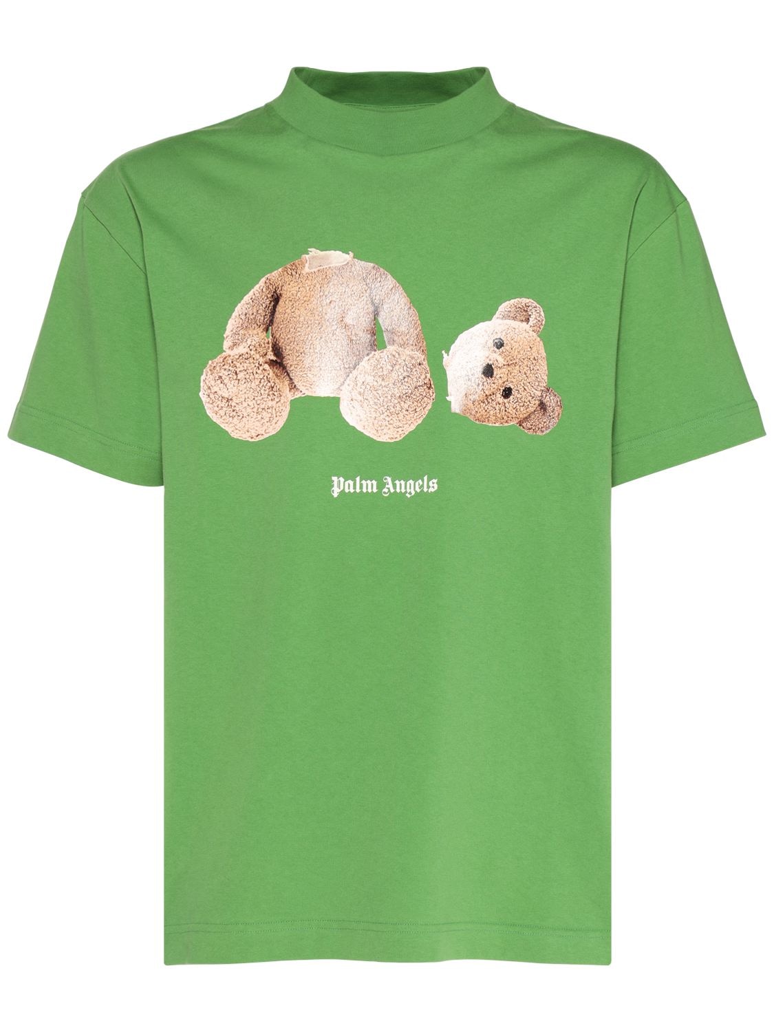 Palm Angels Logo & Bear Print Cotton Jersey T-shirt In Green,brown