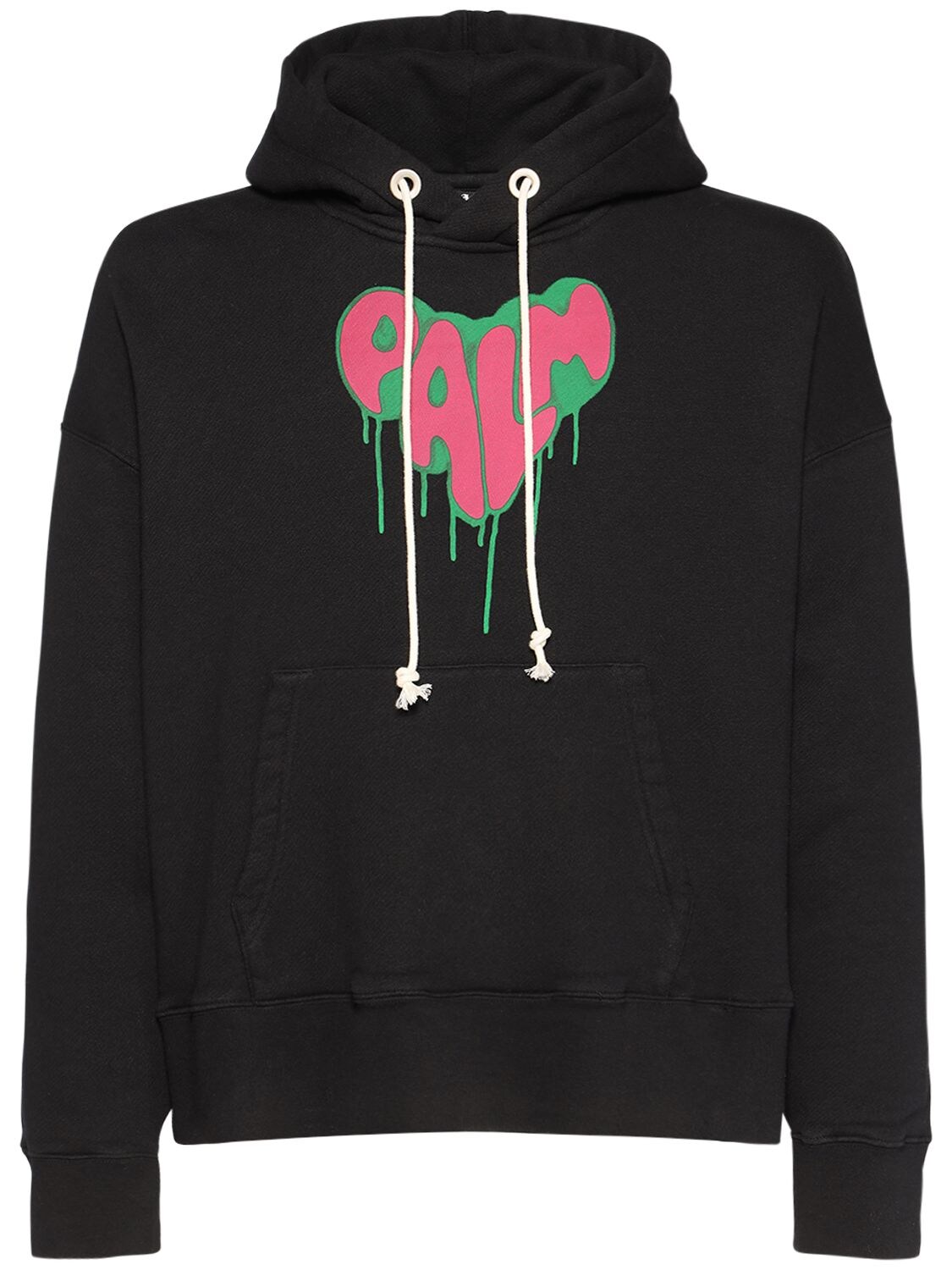 Palm Angels - Spray heart cotton jersey hoodie - Black/Fuchsia ...