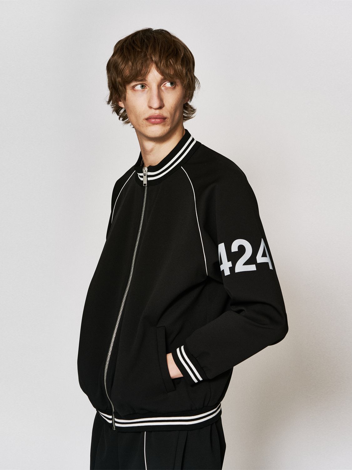 424 Black Polyester Bomber Jacket In Black