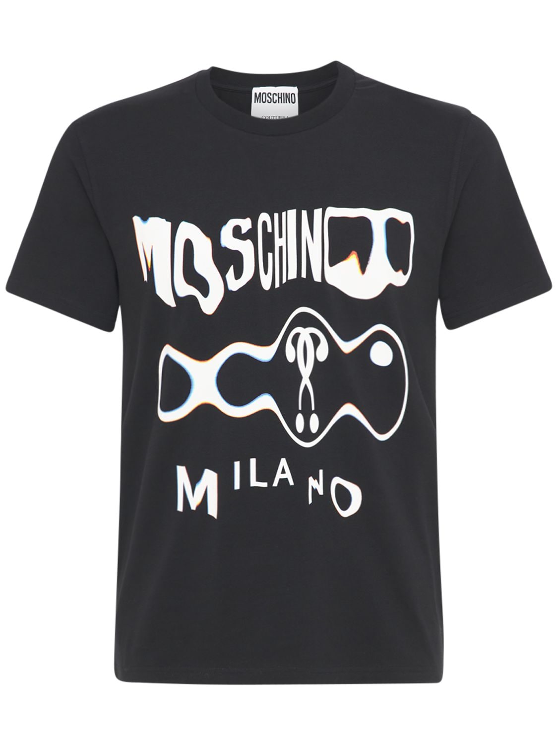 MOSCHINO GLITCH LOGO PRINT COTTON T-SHIRT,74IXH4006-MTU1NQ2