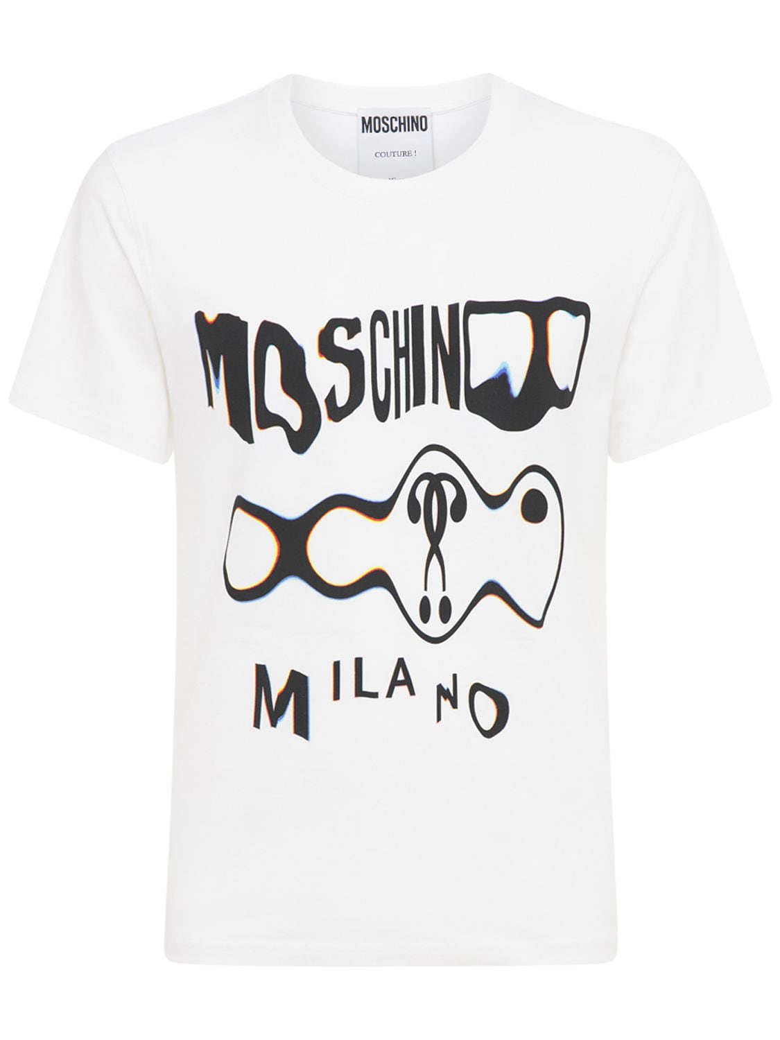 MOSCHINO GLITCH LOGO PRINT COTTON T-SHIRT,74IXH4006-MTAWMQ2