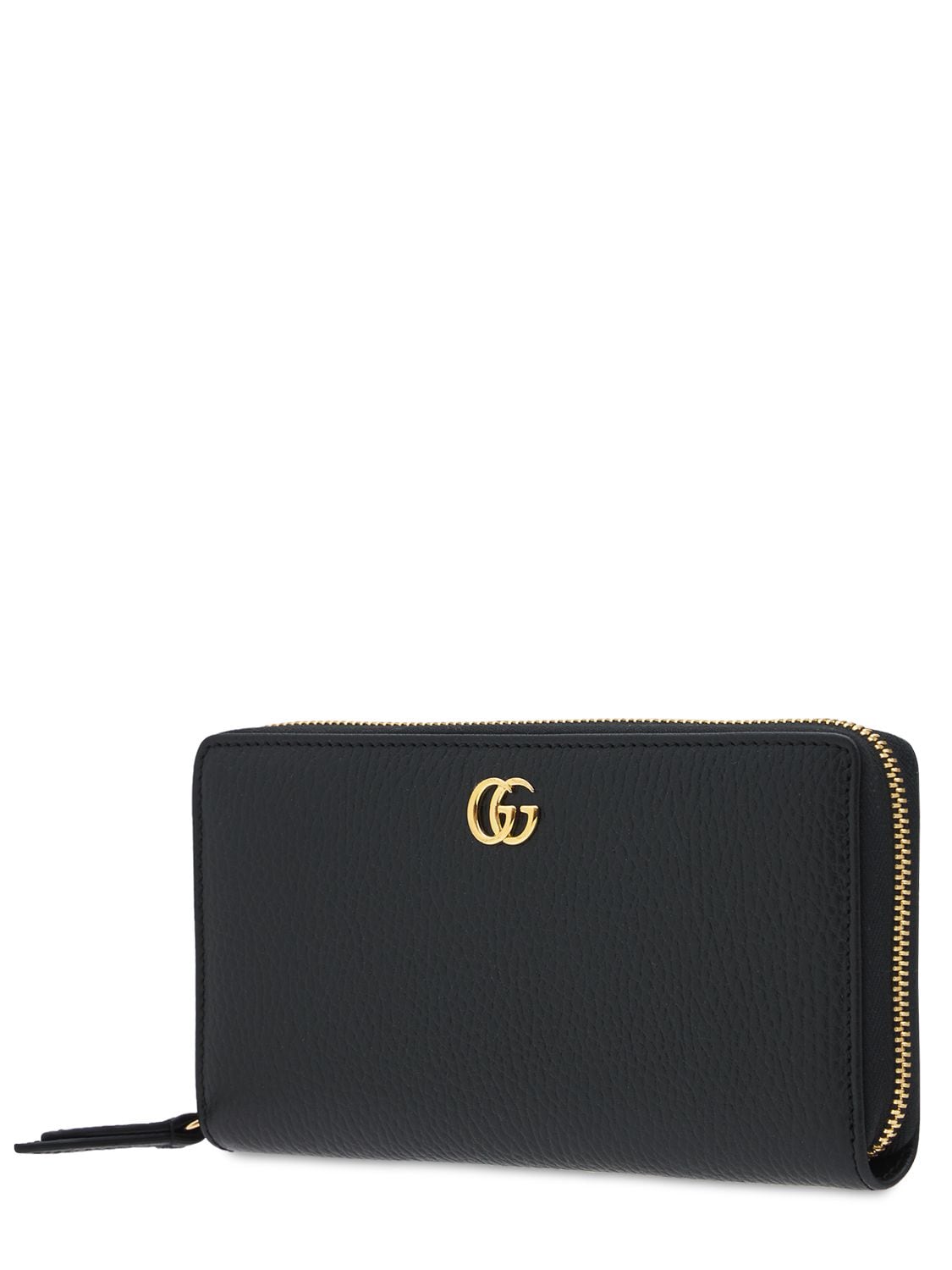 Shop Gucci Leather Zip Around Wallet In 黑色