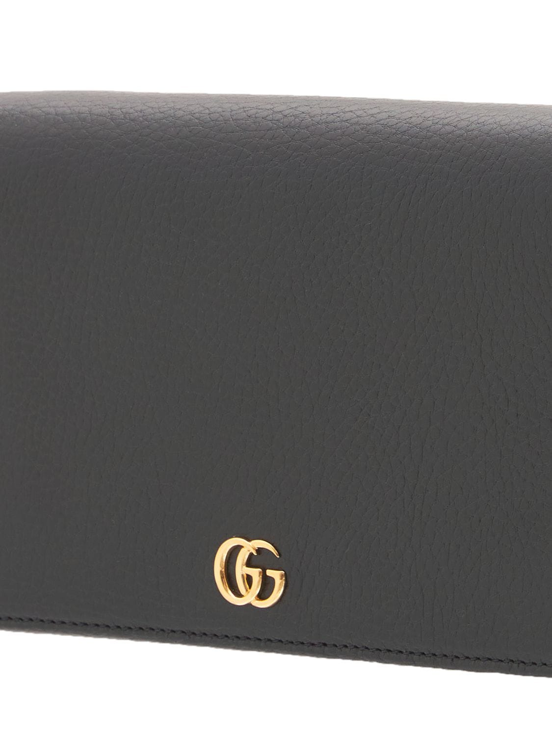 Shop Gucci Gg Marmont Leather Mini Chain Wallet In Black