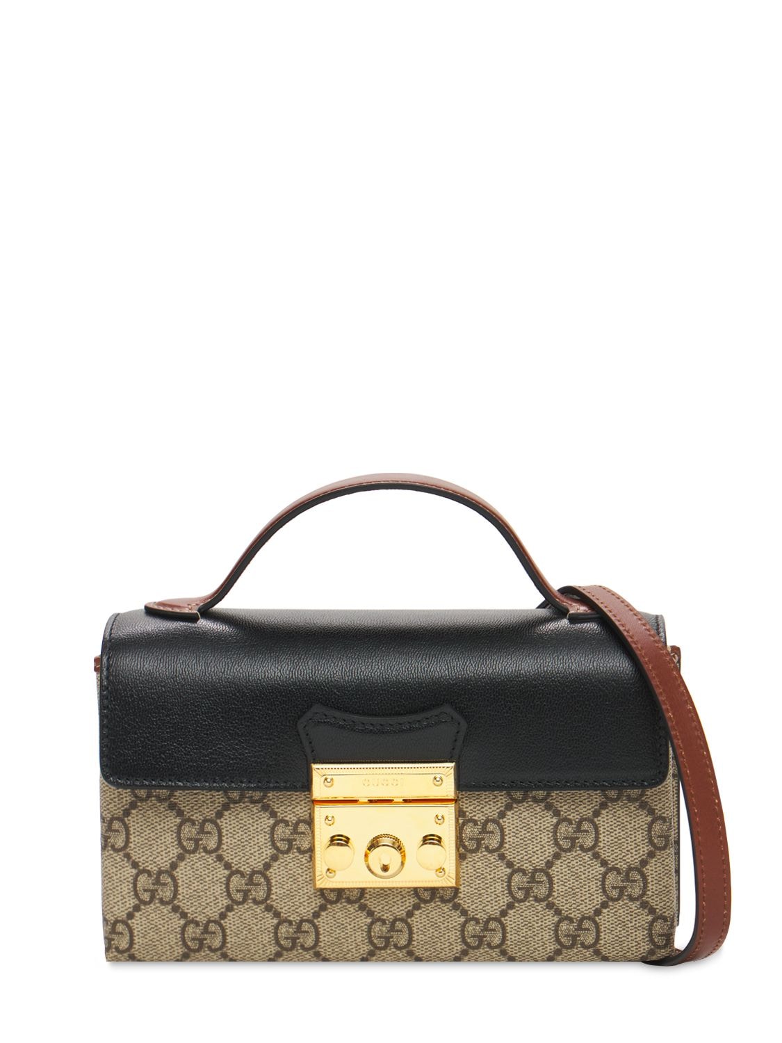 Gucci Mini Padlock Gg Supreme Canvas Bag In Ebony,nero