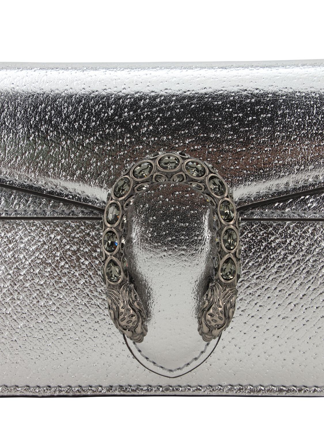 Shop Gucci Super Mini Dionysus Leather Shoulder Bag In Silver