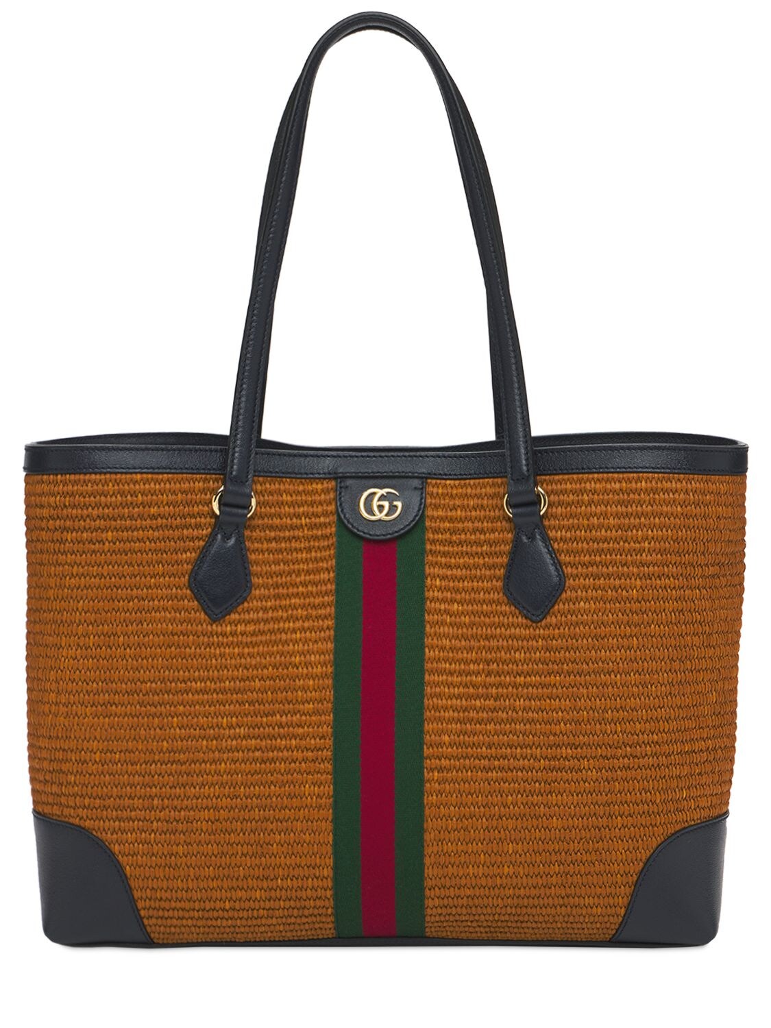 Md Ophidia Straw & Leather Tote Bag