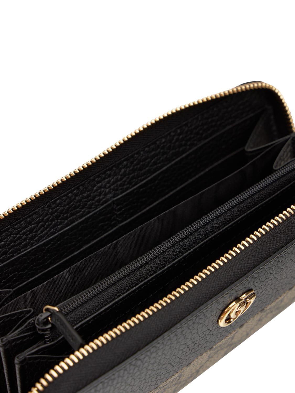 Shop Gucci Gg Marmont Zip Around Wallet In Бежевый,чёрный