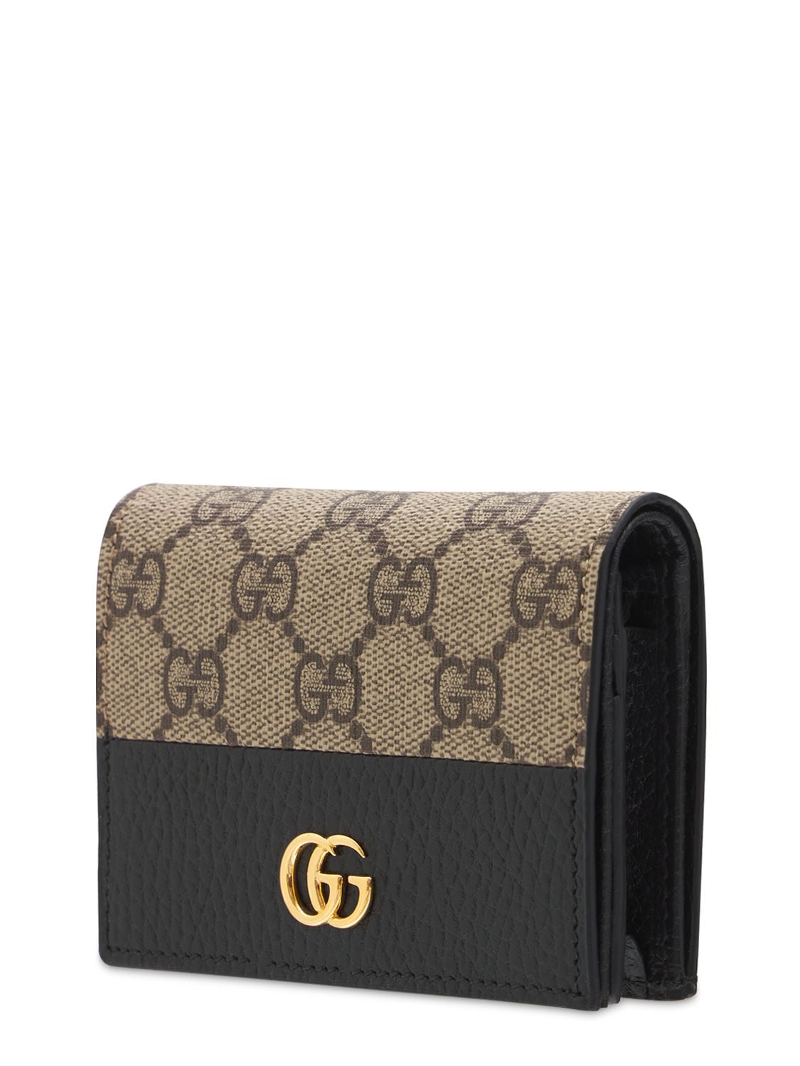 Shop Gucci Marmont Gg Canvas Card Case Wallet In Black,beige