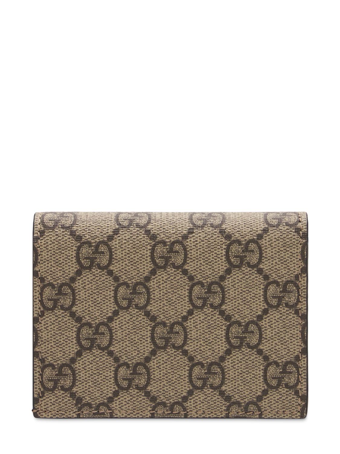 Shop Gucci Marmont Gg Canvas Card Case Wallet In Black,beige