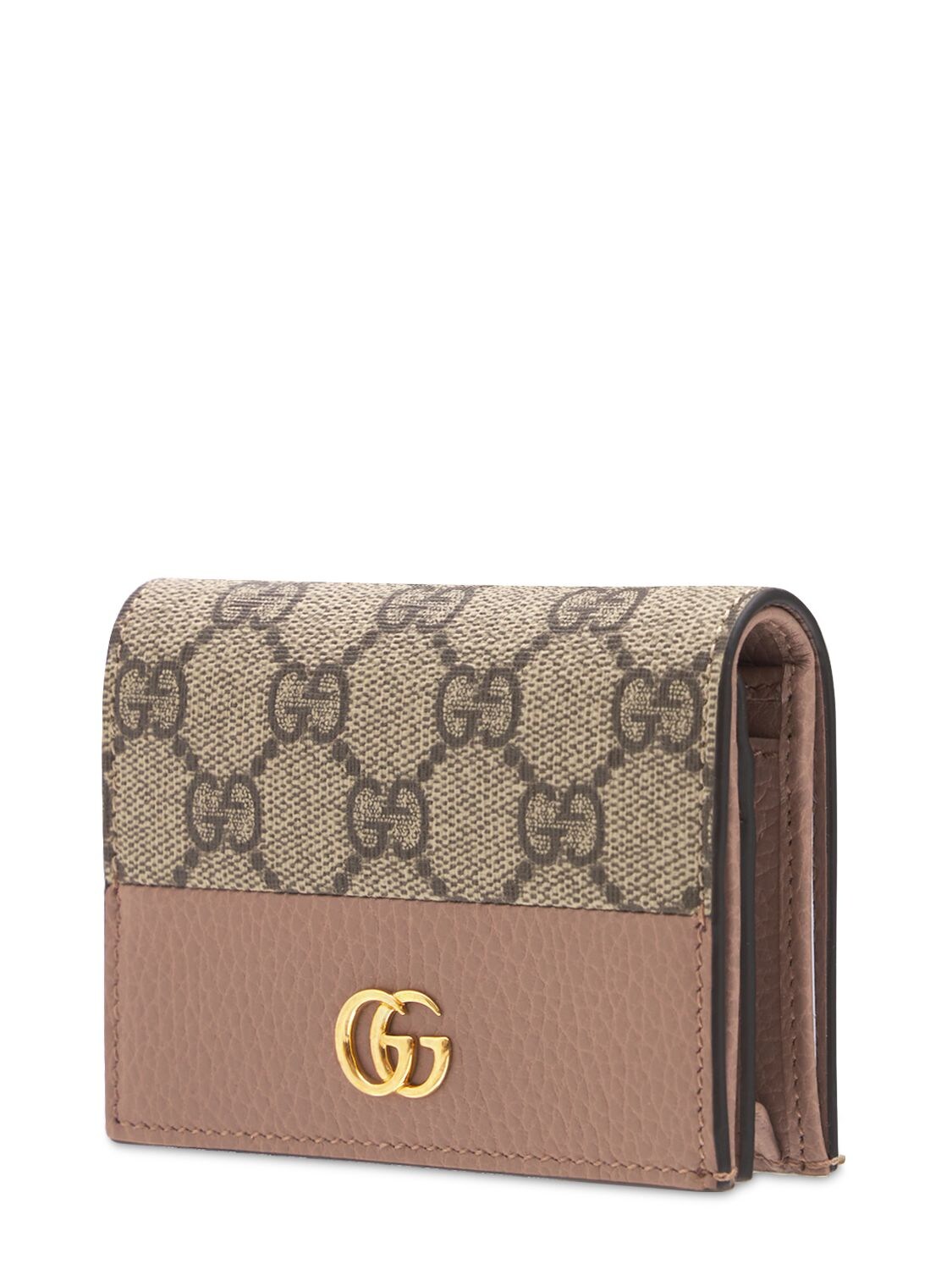 Shop Gucci Gg Marmont Canvas & Leather Wallet In Beige,pink