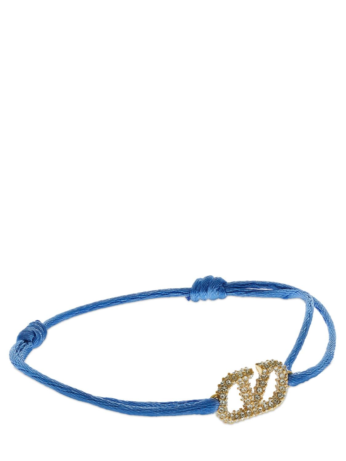 Shop Valentino Crystal V Logo Slim Adjustable Bracelet In Niagara,blue