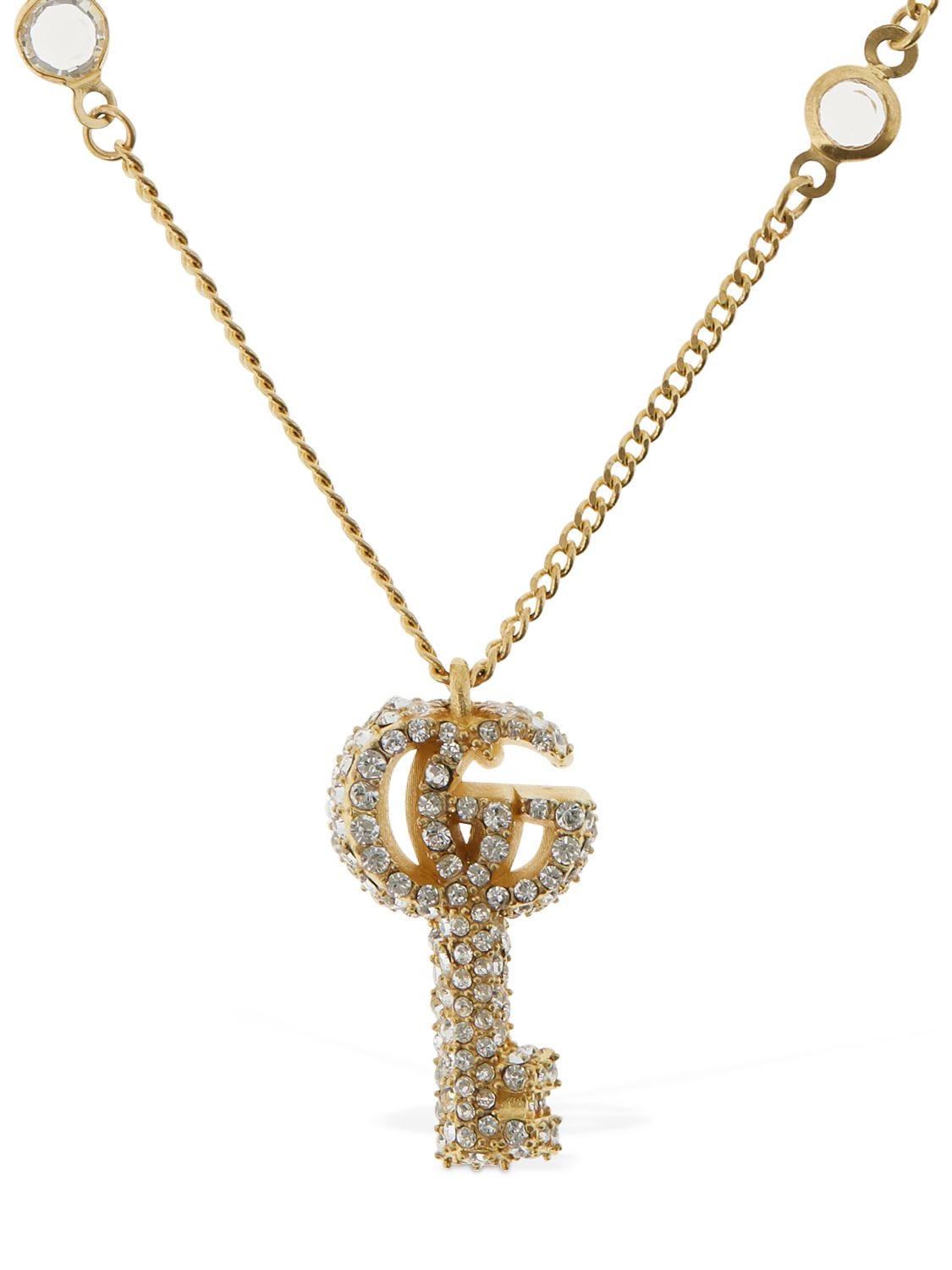 Gucci Double G Key Necklace W/ Crystals In Gold,crystal | ModeSens
