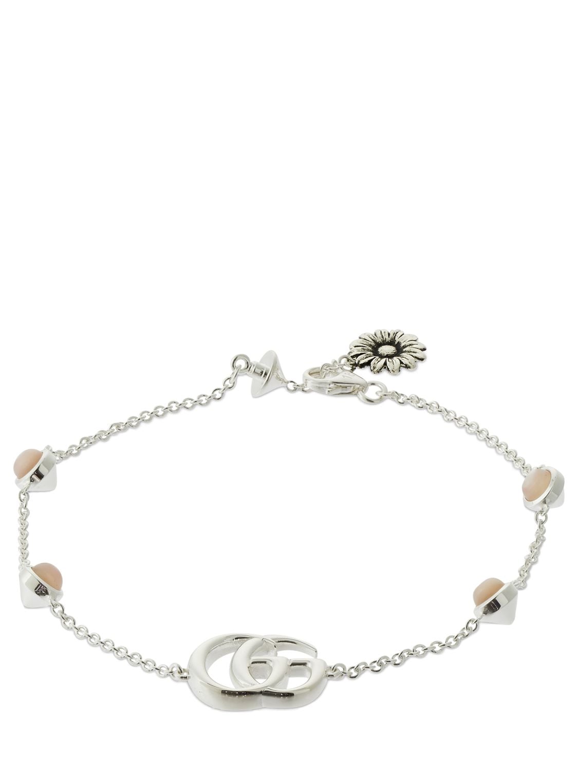 Gucci Double G Mother Of Pearl Bracelet In Silver,pink