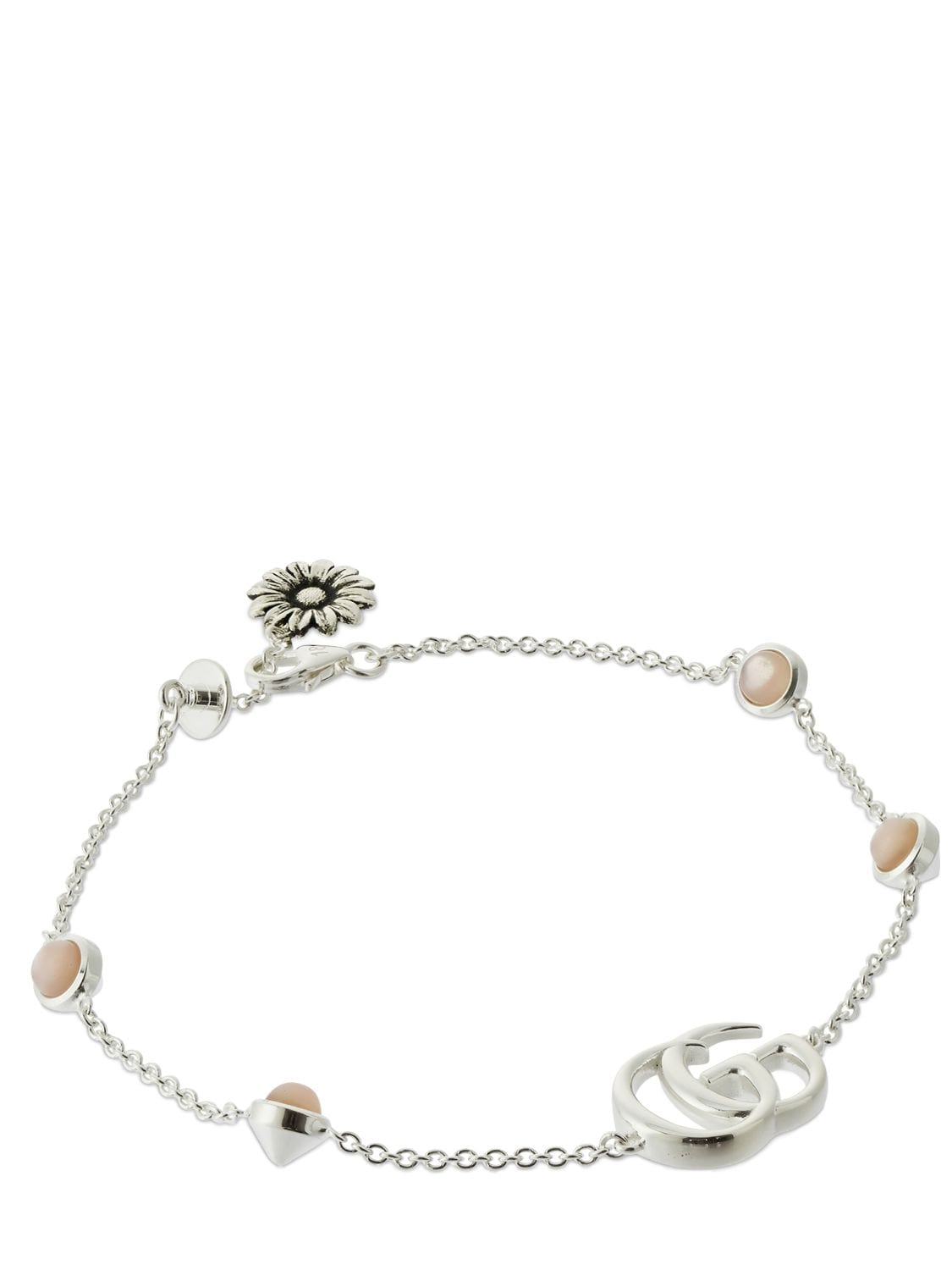 Shop Gucci Double G Mother Of Pearl Bracelet In Silver,pink