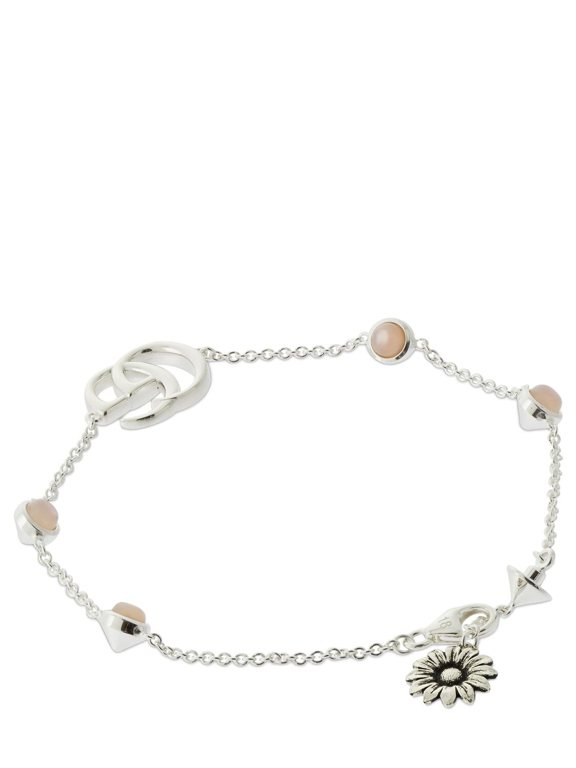 Shop Gucci Double G Mother Of Pearl Bracelet In Silver,pink