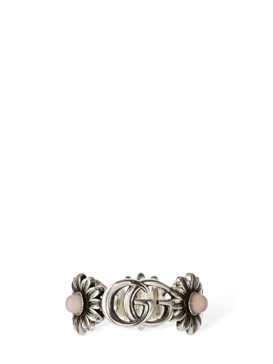 Shop Gucci Double G Flower Ring W/ Mother Of Pearl In Silver,pink