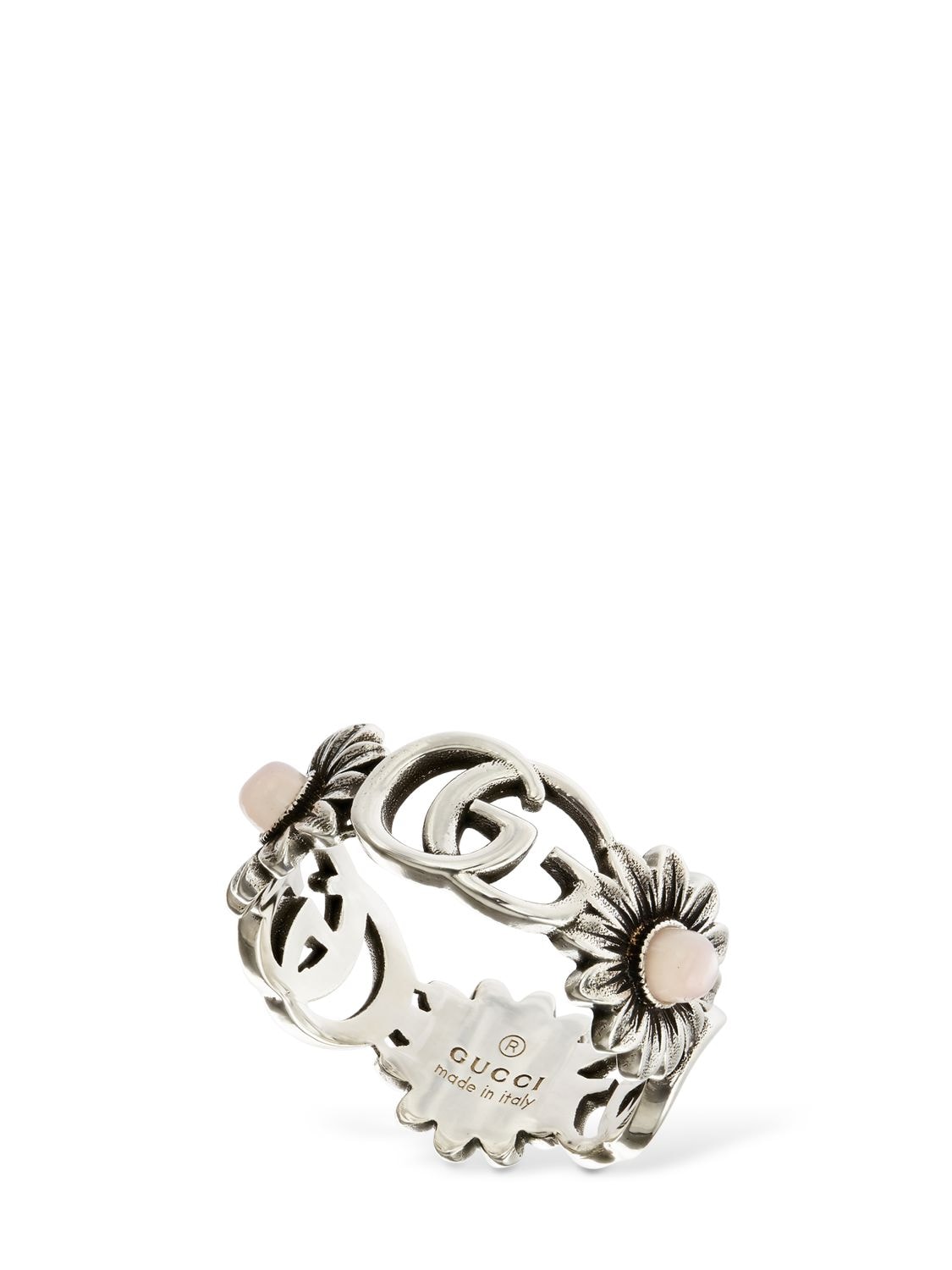 Gucci Double G Flower Ring W/ Mother Of Pearl In Silver,pink