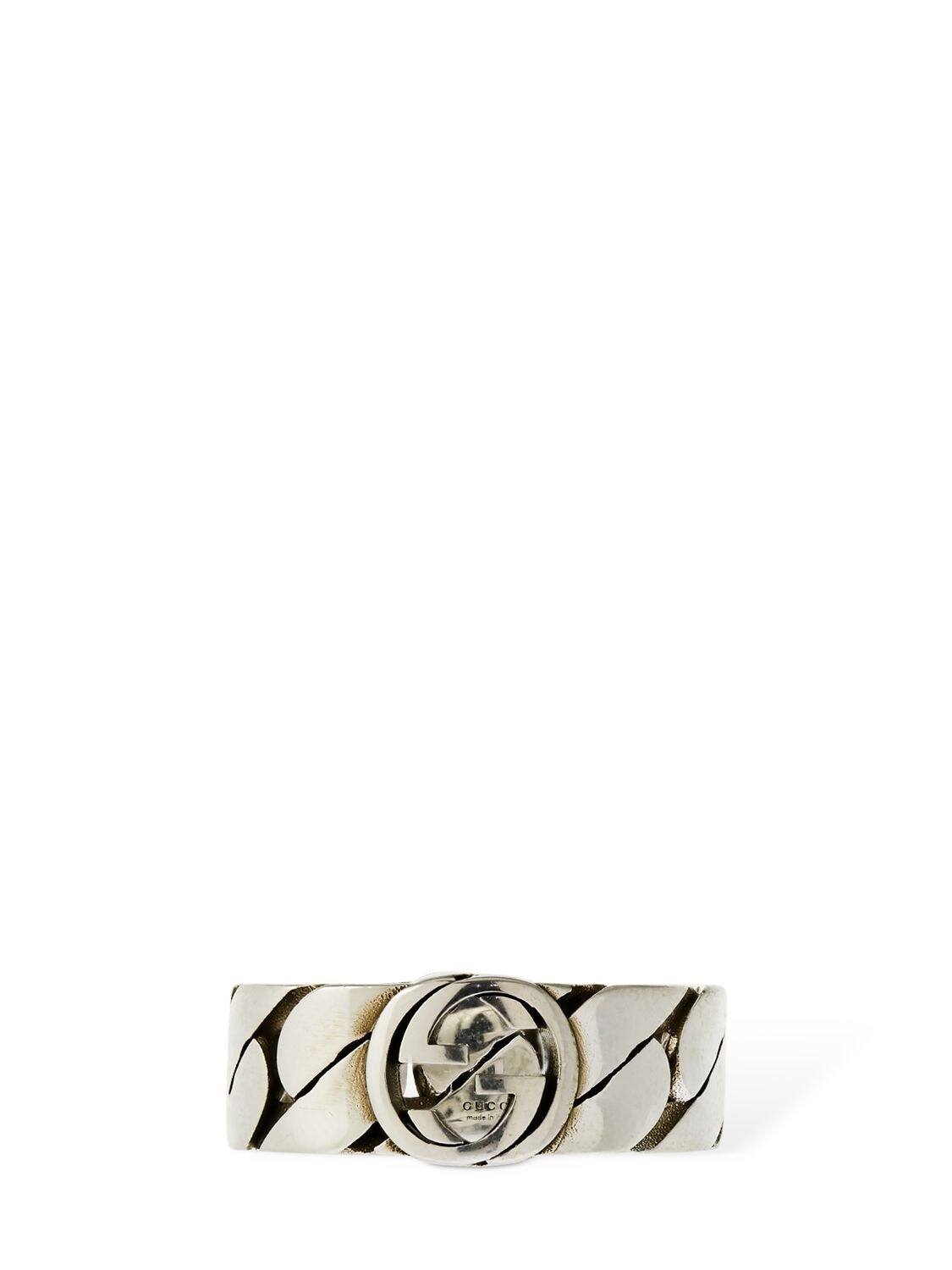 Shop Gucci Interlocking G Band Ring In Silver