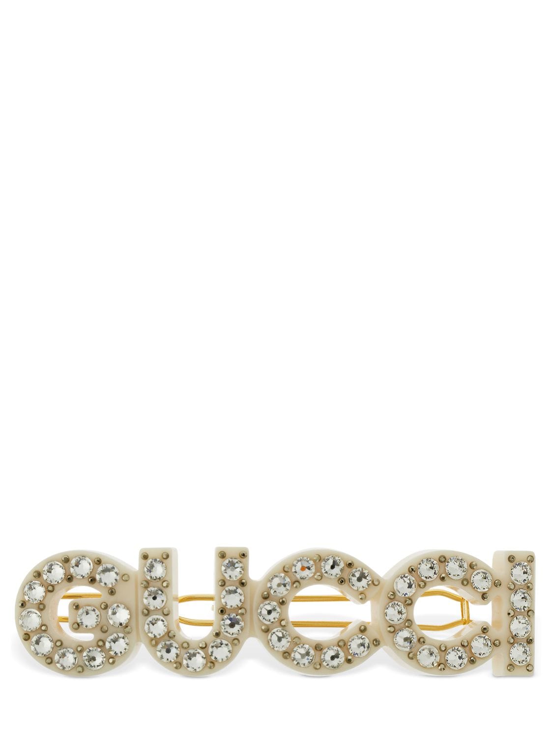 Gucci Logo Crystal-embellished Hair Clip In Gold | ModeSens