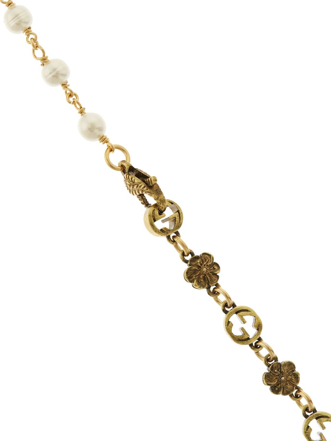Shop Gucci Gg Flower Imitation Pearl Necklace In Gold,cream