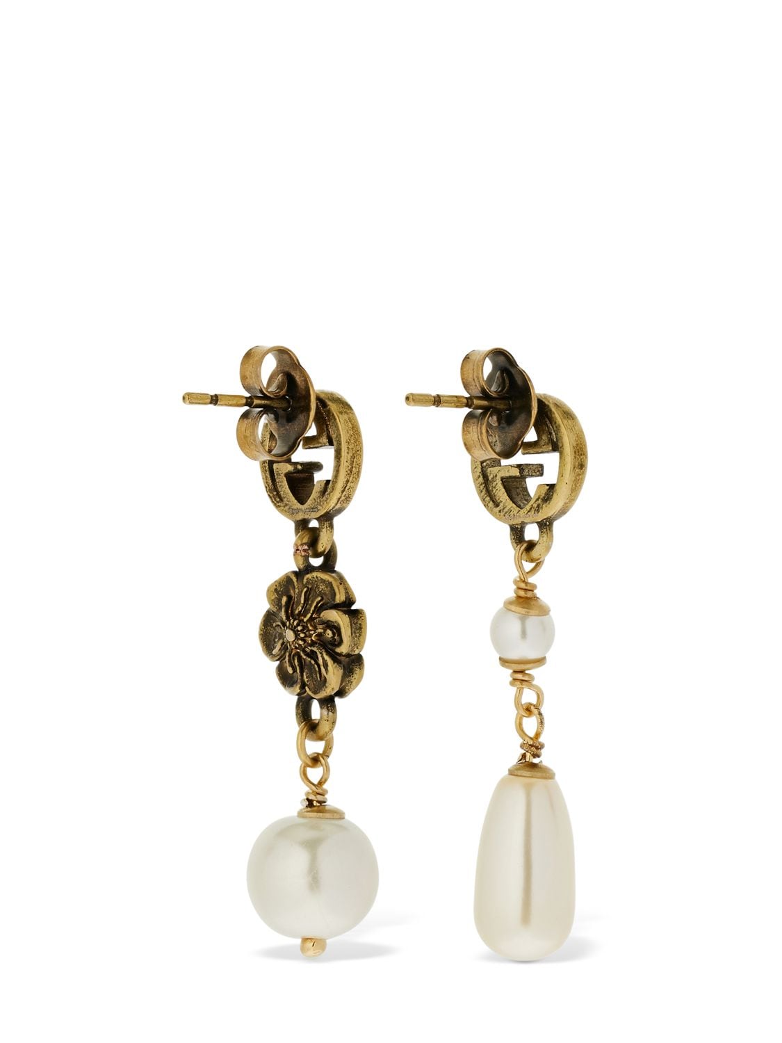 Shop Gucci Gg Flower Imitation Pearl Earrings In Gold,cream